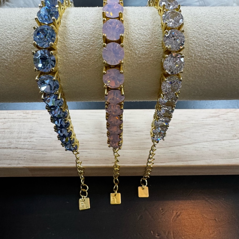 Park Lane Gold Bracelet Trio with Blue, Pink, and Clear Crystals - Picture 2 of 10